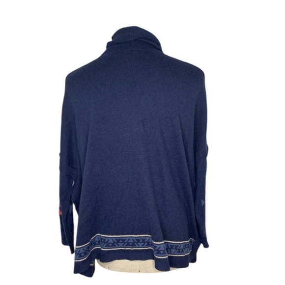 J Jill Aztec Sweater Blue Southwestern Turtleneck Side Slit button Tunic Sz M - Picture 2 of 9